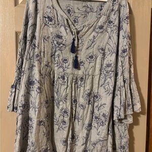 Catherines Blue Floral Blouse